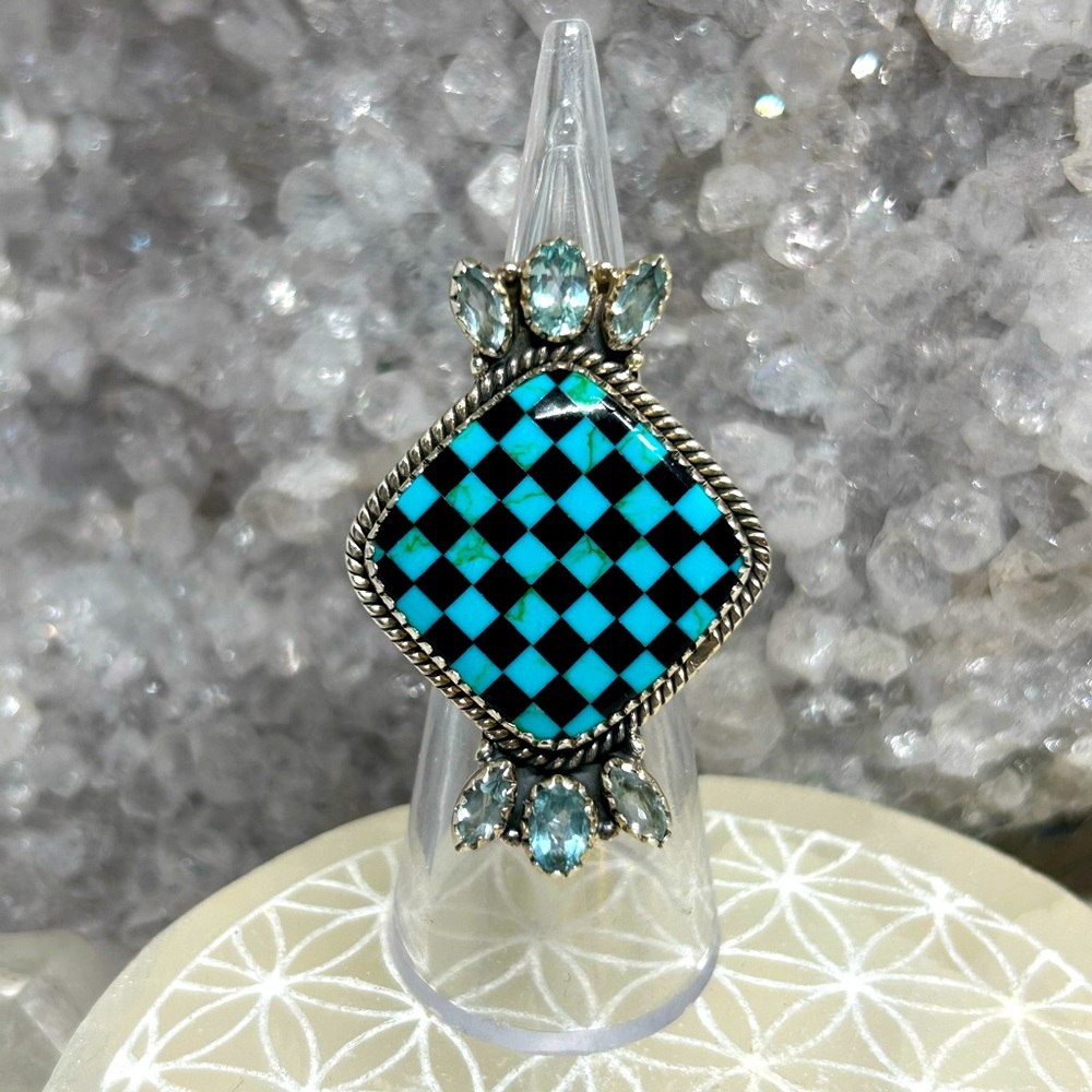 Turquoise Checkered Ring